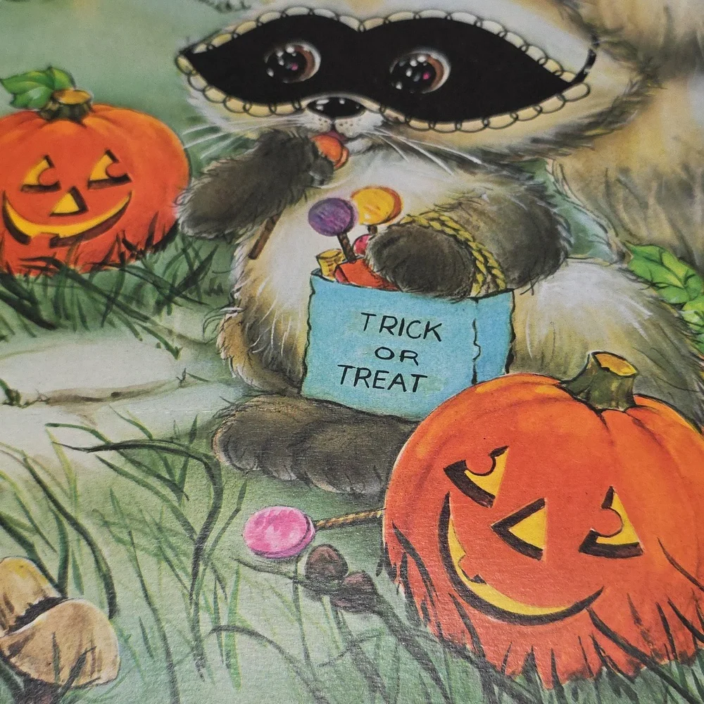 Vintage Halloween Die Cut Decoration Raccoon Jack-O-Lantern 14.5